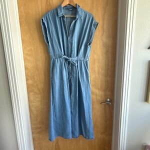 Belted Denim Blue Sleeveless Dress